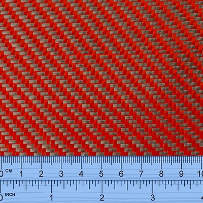 Carbon Fibre / Red Polyester 210g Twill weave - 1mt wide