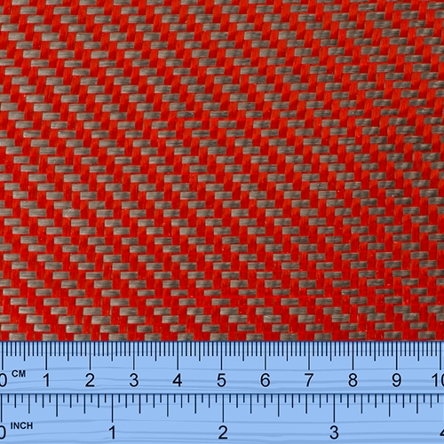 Carbon Fibre / Red Polyester 210g Twill weave - 1mt wide